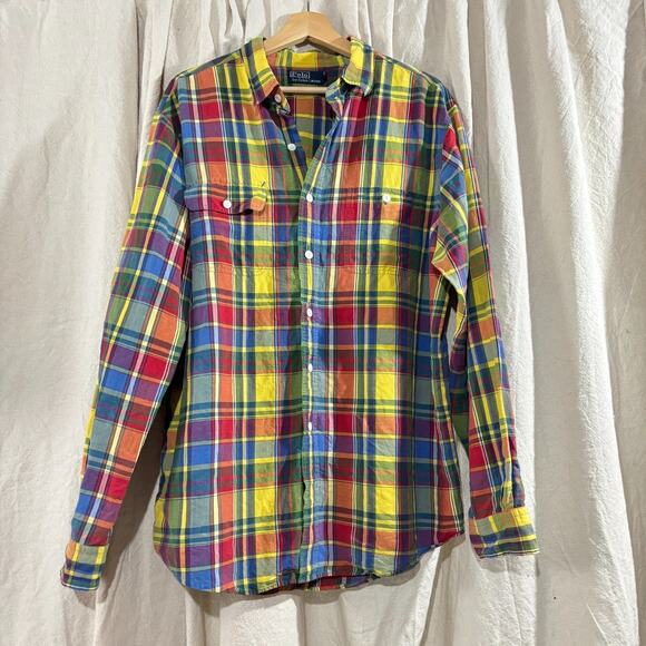 Polo Ralph Lauren Other - Polo Ralph Lauren Madras Preppy Plaid Linen Silk Button Down Shirt XL